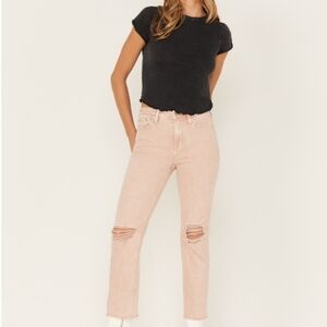 Blush Straight Leg Jeans with Distressed Knees